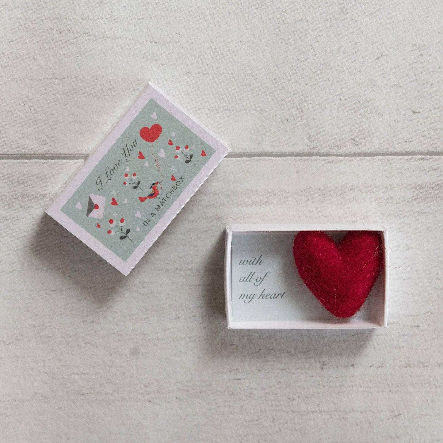 Wool Felt Heart And Love Message In A Matchbox