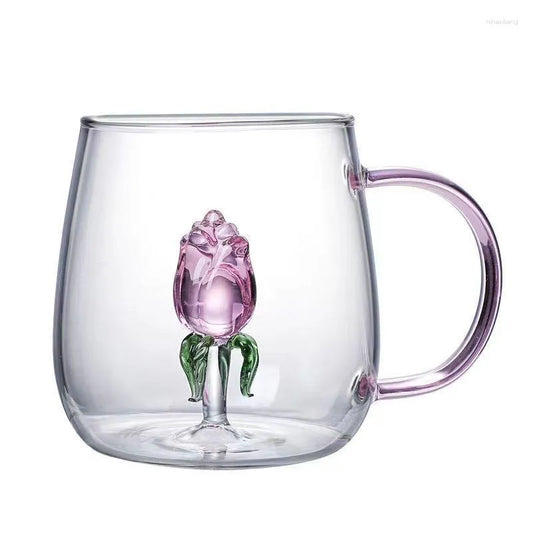 Pink 3D Rose Collection: Tea,  Water, Wine and Champagne Glasses