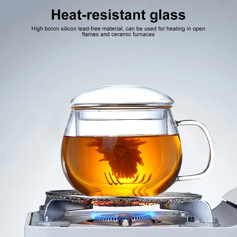 Tea Infuser Cup With Transparent Filter Handle Bamboo Lid