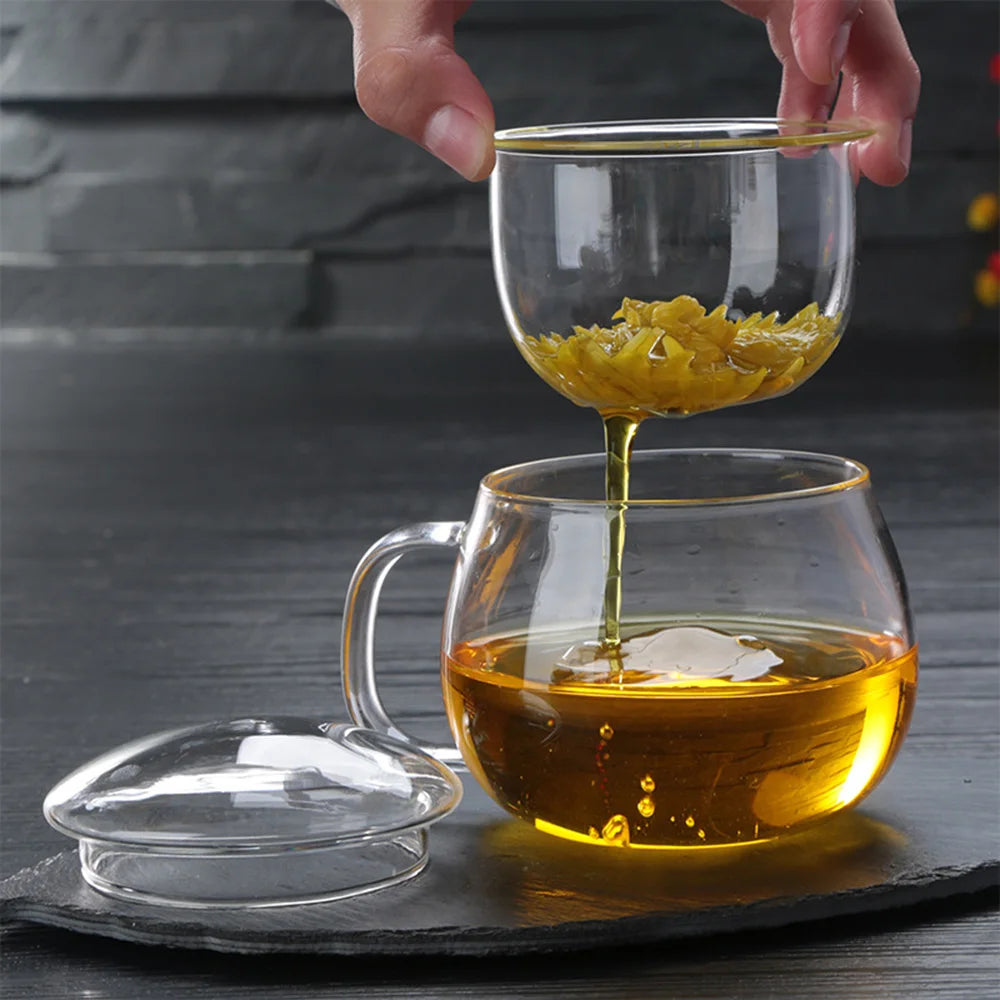 Tea Infuser Cup With Transparent Filter Handle Bamboo Lid