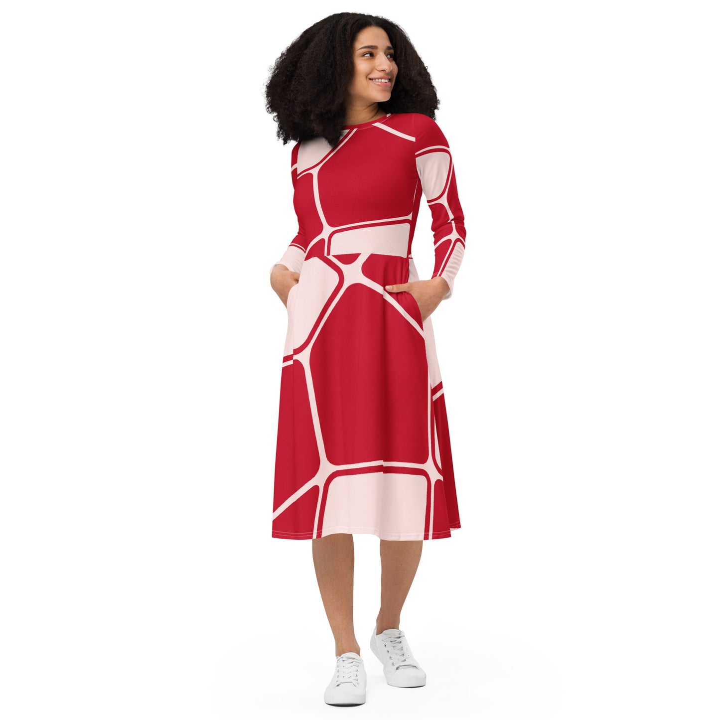 Tea Length Dress Collection: Red Geo