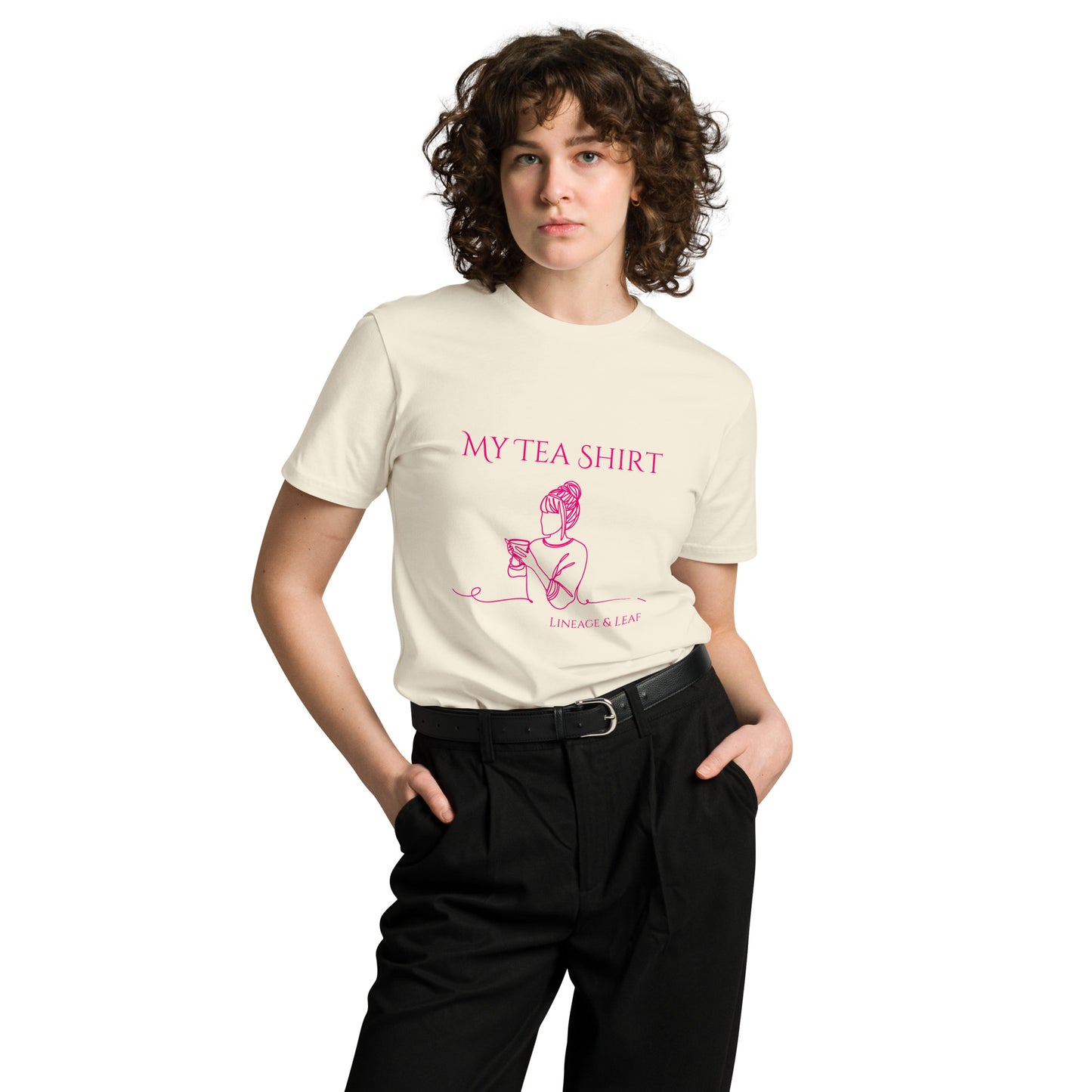 Tea Shirt: "My Tea Shirt" Lounging Lady Pink Font (Unisex)