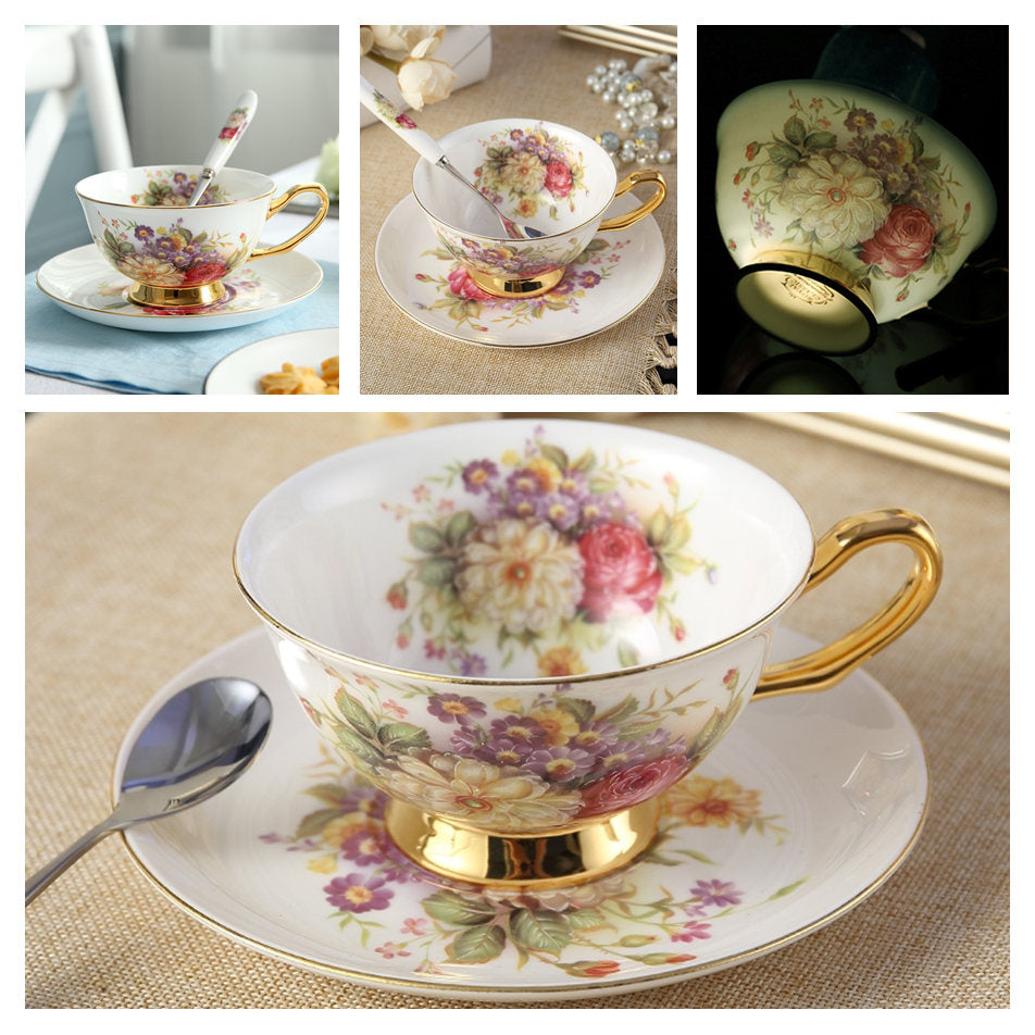 Bone China Teacup, Saucer & Spoon Set (13 Varieties)*